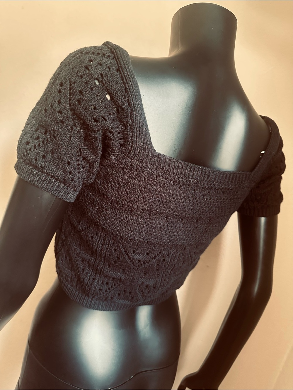 Freshman 1996 Black Pointelle Knit Square-Neck Crop Top - Picture 7 of 11